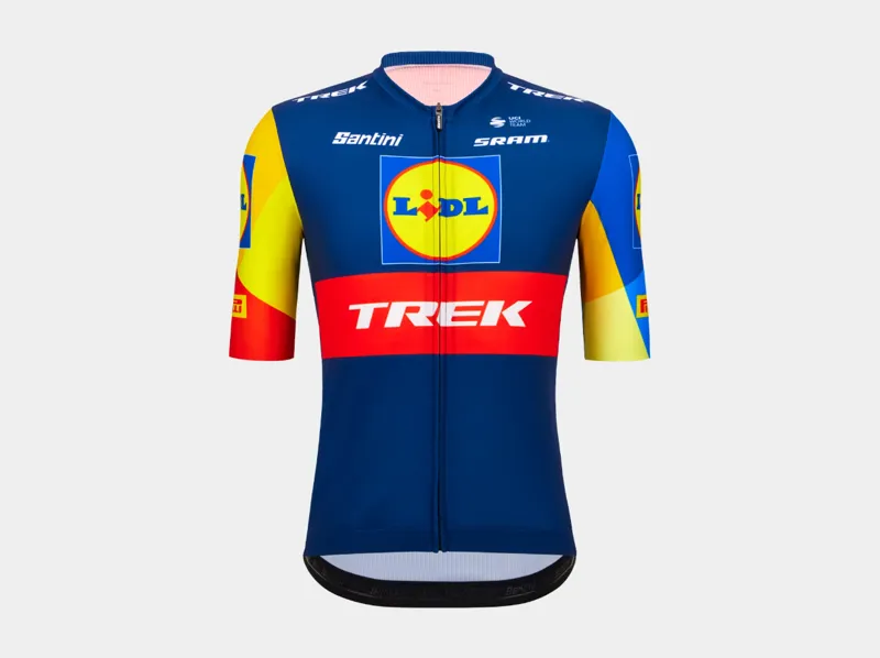 Santini Lidl-Trek Replica Race Short Sleeve Jersey in Blue/ Yellow